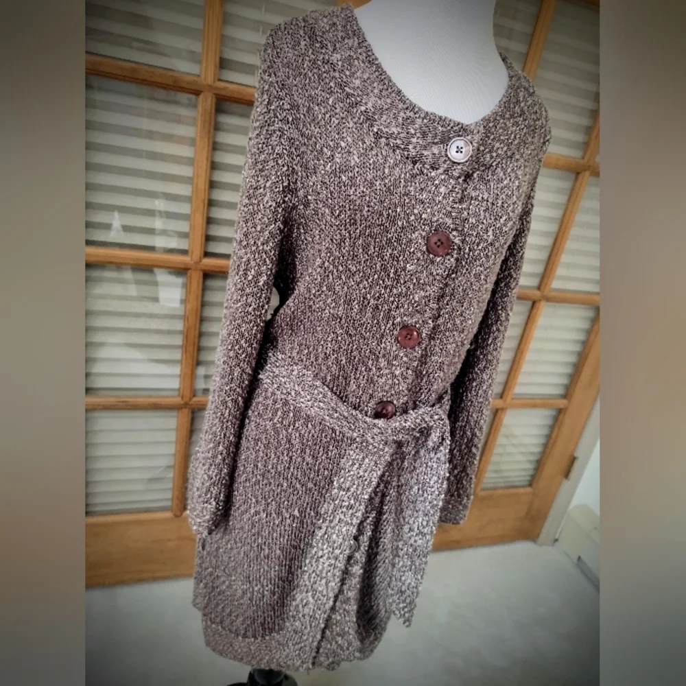EUC Nordstrom Classiques Entier Belted Cardigan Duster, Heathered Brown, Large - Picture 9 of 12